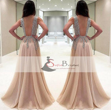 V-neck Rhinestone Beaded Long Side Slit Prom Dresses, New Arrival Prom Dress, Prom Dresses, PD0432