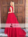 V-neck Red Lace Beaded Prom Dresses, A-line Elegant Prom Dresses, Prom Dresses, PD0397
