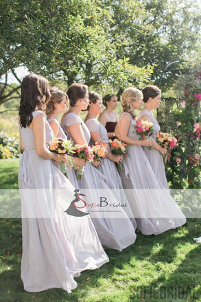 Light Grey Chiffon Bridesmaid Dresses, Cap Sleeve Side Slit Bridesmaid Dresses, PD0484