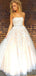 A-Line Strapless Tulle Lace Floor Length Prom Dresses With Beading,SFPD0020
