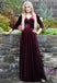 A-line Floor-length V-neck Velvet Long Sleeves Prom Dresses, PD0043