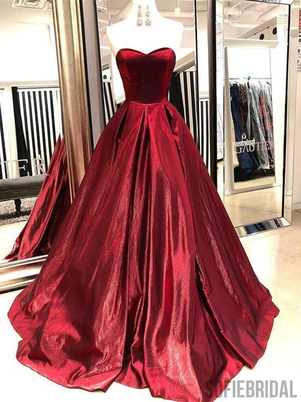 Sweetheart Burgundy Ball Gown, Lace up back Prom Dresses, PD0041