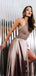 Halter Beaded Long A-line Side Slit Prom Dresses, Simple Prom Dresses, PD0765
