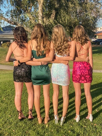 Mismatched Charming Spaghetti Straps Backless Embroidered Short Homecoming Dresses, HD0192