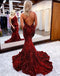 Red Sequin One Shoulder Backless Mermaid Evening Prom Dress,SFPD0187