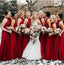 A-Line Halter Red Chiffon Long Bridesmaid Dresses With Lace,BD2025