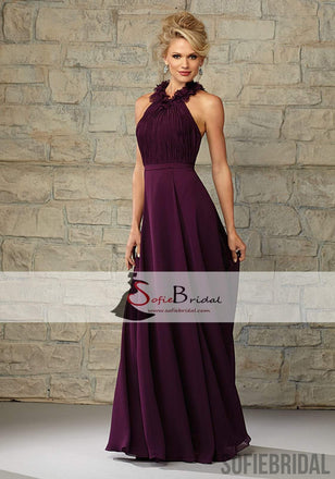 Purple Chiffon Bridesmaid Dresses, Long Bridesmaid Dresses, Cheap Bridesmaid Dresses, PD0496