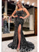 Sexy Black Sequin Spaghetti Straps Square Sleeveless Lace Up Back Mermaid Long Prom Dresses With Side Slit,SFPD0490