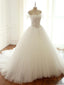 Off Shoulder Beaded A-line Lace Long Custom Cheap Wedding Dresses, WD304