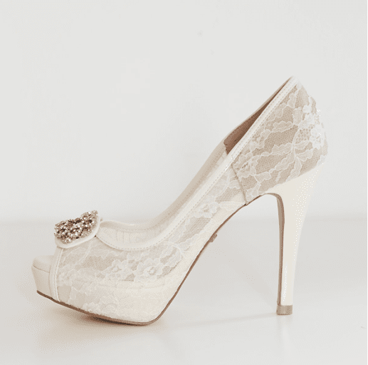 High Heels Fish Toe Ivory Lace Sexy Wedding Bridal Shoes With Tow