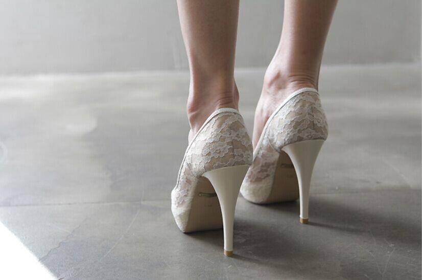 High Heels Fish Toe Ivory Lace Sexy Wedding Bridal Shoes With Tow, S021