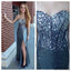 Sweetheart Shinning Rhinestone Sequin Side Slit Long Prom Dresses, WD0224