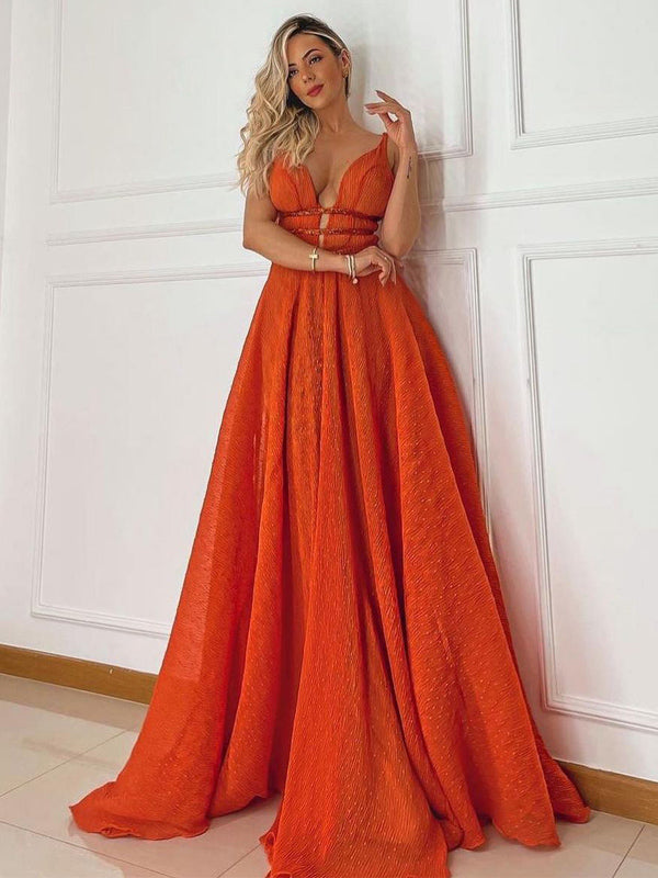 Charming V-neck A-line Orange Long Simple Prom Dresses,SFPD0171 SofieBridal Charming V-neck A-line Orange Long Simple Prom Dresses,SFPD0171 SofieBridal