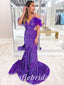 Sexy Sequin Cold Shoulder V-Neck Criss Cross Lace Up Mermaid Long Prom Dresses With Feather,SFPD0644