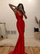 Sexy V-neck Mermaid Long Red Prom Dresses. PD1059