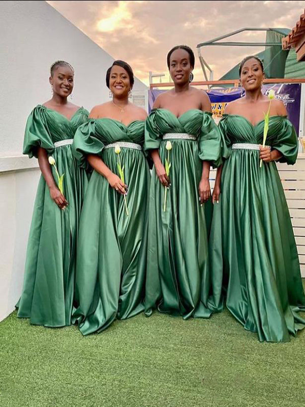 Green A-Line V-Neck Half Sleeve Floor Length Long Bridesmaid Dresses , SFWG00420 Green A-Line V-Neck Half Sleeve Floor Length Long Bridesmaid Dresses , SFWG00420