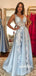 Simple V-neck A-line Tulle Long Prom Dresses Online,SFPD0102