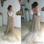 Long Sleeve White Lace Top See Through Elegant Long A-line Tulle Prom Dresses, PD0536