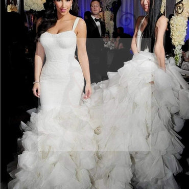 Simple Design Hi-low Sexy Mermaid White Chiffon Wedding Party Dresses, WD0022