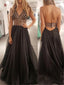 Halter Prom Dresses, V-neck Prom Dresses, Black Prom Dresses, Cheap Prom Dresses, PD0613