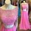 Two Pieces Round Neck Beaded Long A-line Chiffon Prom Dresses, PD0517