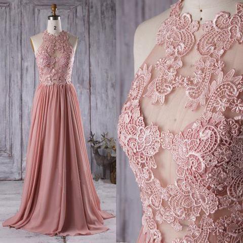 Lace Top See Through Dusty Rose Long A-line Chiffon Prom Bridesmaid Dr SofieBridal Lace Top See Through Dusty Rose Long A-line Chiffon Prom Bridesmaid Dr SofieBridal