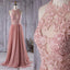 Lace Top See Through Dusty Rose Long A-line Chiffon Prom Bridesmaid Dresses, PD0534