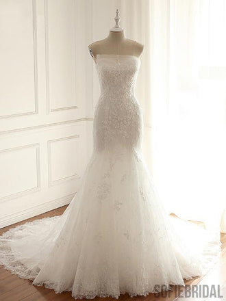Lace Mermaid Long Custom Cheap Custom Wedding Dresses, WD306