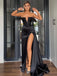 Sexy Mermaid Side Slit Satin Black Long Prom Dresses,SFPD0128