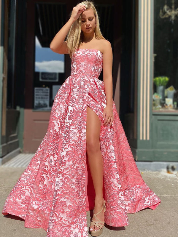 Sexy Tulle And Lace Off Shoulder Sleeveless Side Slit A-Line Long Prom –  SofieBridal