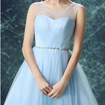 Light Blue Illusion Tulle Cute homecoming prom dresses, CM0017