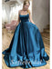 Sexy Soft Satin Spaghetti Straps V-Neck Sleeveless Lace Up A-Line Long Prom Dresses With Pocket,PD0770
