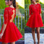 Scoop Red Lace Half Sleeve Open Back Tulle Homecoming Dresses, SF0053