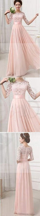 Most Popular Junior Half Sleeve Top Seen-Through Lace Prom Dress Blush Pink Long Bridesmaid Dresses, WG27