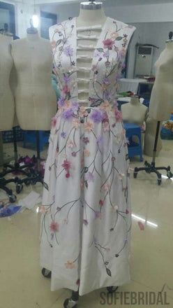 Celebrity Inspired Gorgeous Colorful Appliques Sleeveless Long Prom Dresses, PD0523