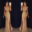 Gold Rhinestone Sparkle Sexy Side Slit Long Mermaid Prom Dresses, PD0245