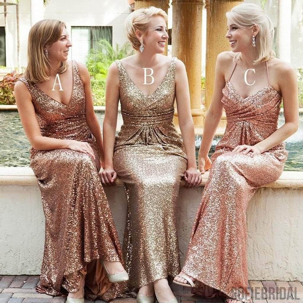 Popular Mismatched Long Sheath Sequin Bridesmaid Dresses For Wedding, PD0247