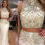 Newest Two Pieces White Rhinestone Beaded Long Mermaid Prom Dresses, PD0247