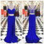 Two Pieces Royal Blue Sexy Side Slit Long Sheath Prom Dresses, PD0586