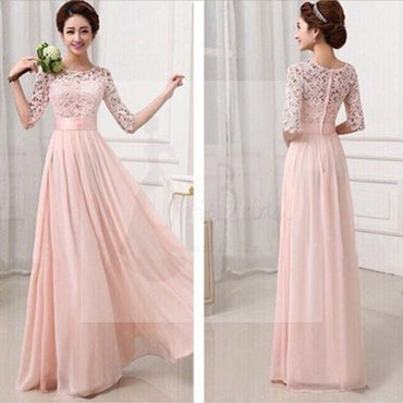 Most Popular Junior Half Sleeve Top Seen-Through Lace Prom Dress Blush Pink Long Bridesmaid Dresses, WG27