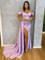 Charming Off-shoulder Mermaid Side Slit Soft Satin Long Prom Dresses,SFPD0127