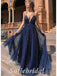 Beautiful Tulle Spaghetti Straps V-Neck Sleeveless A-Line Long prom Dresses,SFPD0719