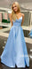Simple V-neck A-line Satin Long Prom Dresses Online,SFPD0105