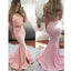 Two Pieces Simple Design Pink Satin Long Mermaid Prom Dresses, PD0588