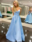 Simple V-neck A-line Satin Long Prom Dresses Online,SFPD0105