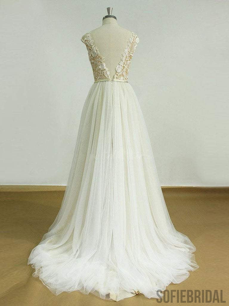 Sexy Backless See Through Cap Sleeve Cheap Wedding Dresses Online, WD345