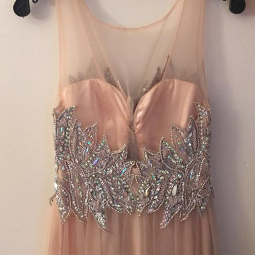 Gorgeous Rhinestone Beaded Top Long A-line Sheer Tulle Prom Dresses, PD0262