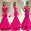 Off Shoulder Hot Pink Soft Satin Long Mermaid Elegant Formal Prom Dresses, PD0263