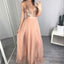 Spaghetti Deep V-Neck Sequin Top Long A-lien Nude Tulle Prom Dresses, PD0575