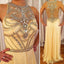 Luxury Illusion Rhinestone Beaded Long A-line Yellow Chiffon Prom Dresses, PD0265